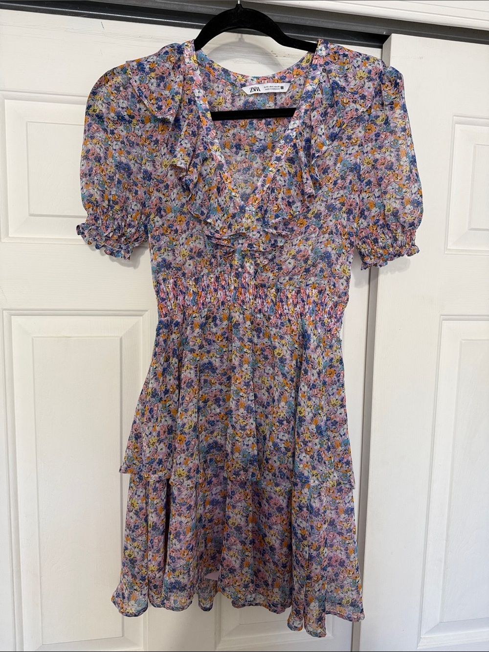 Zara Lavender Floral Puff-Sleeve Dress